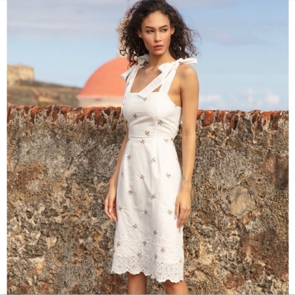 Yumi Kim Peony Eze Midi Dress Tie Back Cutout floral white sleeveless cotton XS
